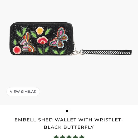America & Beyond NWT embellished beaded wallet with wristlet - black butterfly - Picture 2 of 12